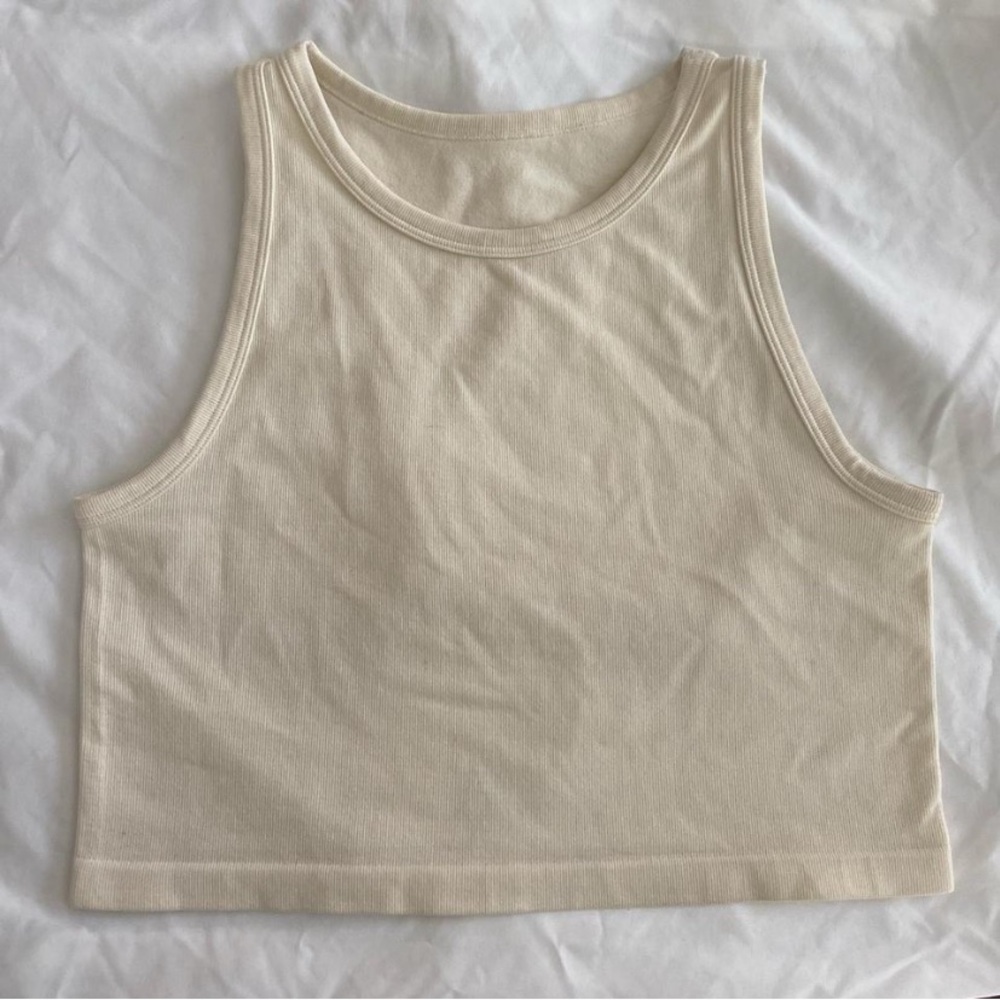 Ribbed Cream Crop Tank Top